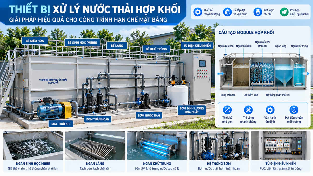 Thiết bị xử lý nước thải hợp khối dạng module FRP và thép