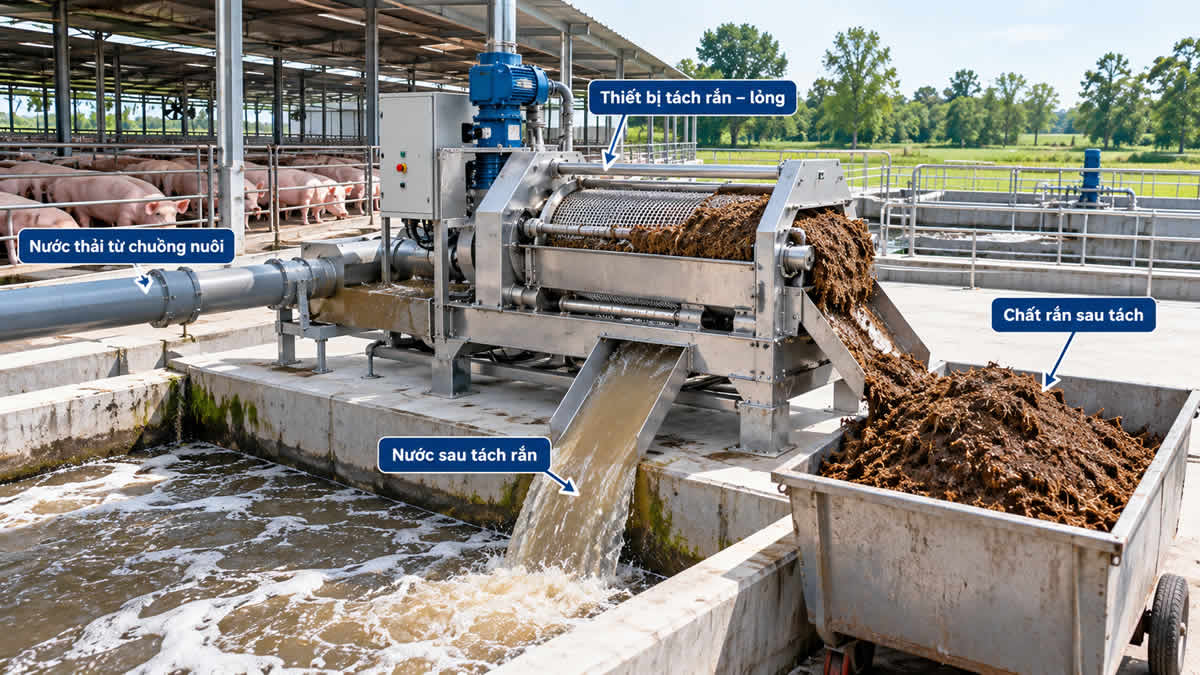 Thiết bị tách phân và chất rắn trước khi xử lý nước thải chăn nuôi