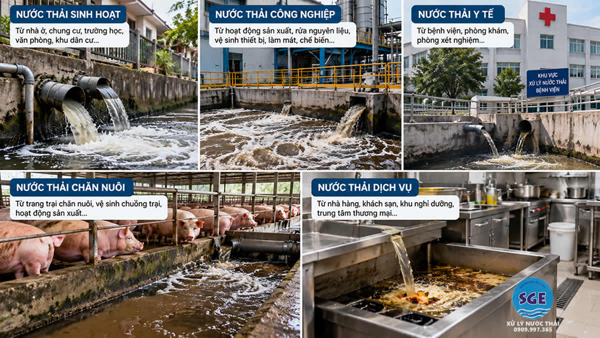 Các loại nước thải sinh hoạt công nghiệp y tế và chăn nuôi